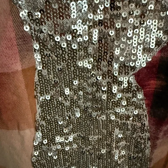 Bleached Red Plaid Button-Up Flannel with Sequin Reindeer, Size 2X - Picture 6 of 13